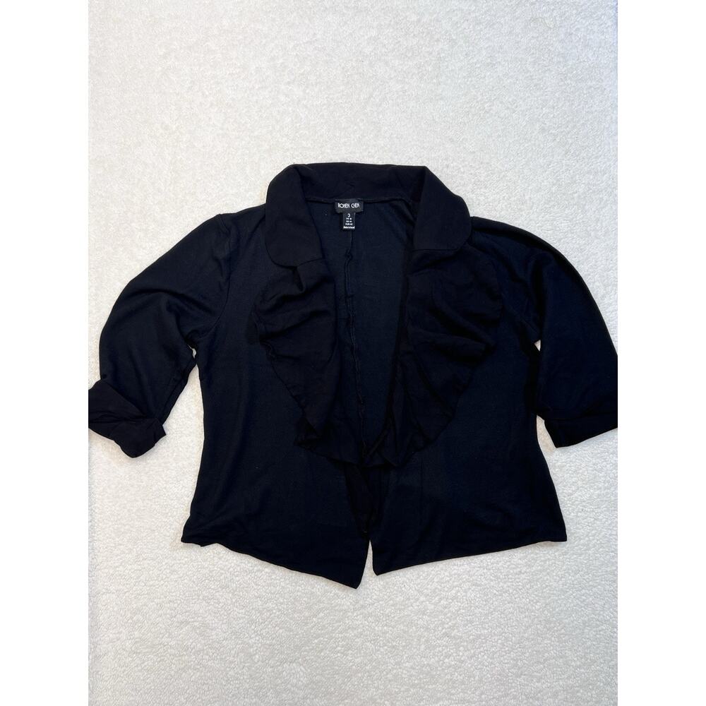 Ronen Chen Black Ruffle Open Front Jacket Blazer Women’s Made in Israel, Sz 10